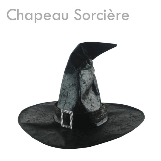 Chapeau de Sorcière noir effet cuir craquelé deguisement costume halloween original aps cher