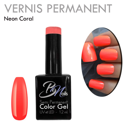 Vernis Semi Permanent Ultra Haute Tenue et Couvrance Optimale. Couleur Tendance Corail Orangé Fluo - Meilleur Qualité