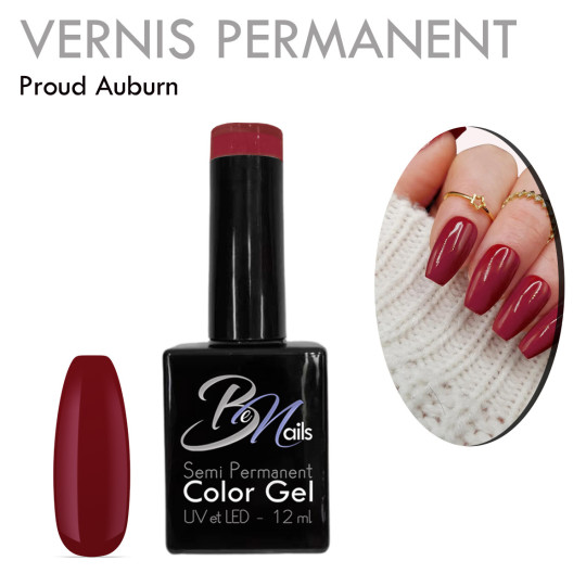 Vernis Semi Permanent Ultra Haute Tenue et Couvrance Optimale. Couleur Tendance Rouge Foncé Acajou Auburn - Meilleur Qualité