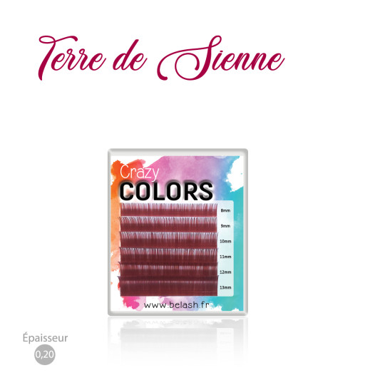 Palette d'Extensions de Cils Crazy Colors en Cil à Cil pour des Poses Flamboyantes, Magnifique Couleur TERRE DE SIENNE - AUBURN 