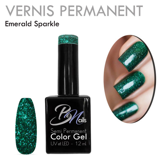 Vernis Semi Permanent Ultra Haute Tenue et Couvrance Optimale. Couleur Tendance Paillettes Vert émeraude - Meilleur Qualité