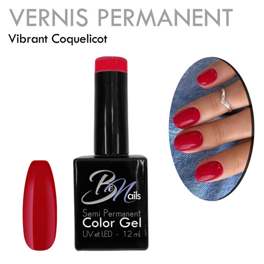 Vernis Semi Permanent Ultra Haute Tenue et Couvrance Optimale. Couleur Tendance Rouge Coquelicot - Meilleur Qualité