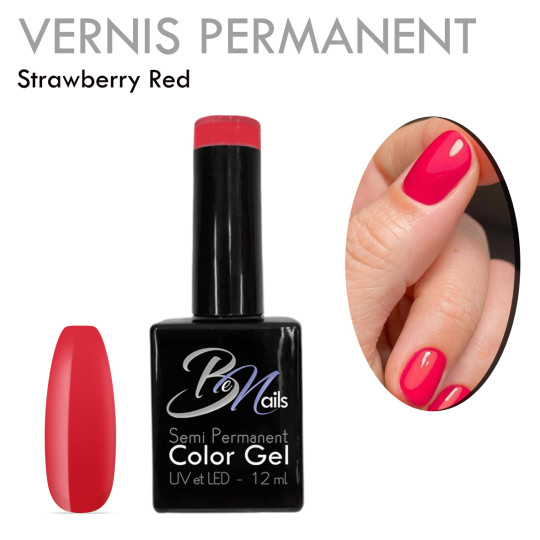 Vernis Semi Permanent Ultra Haute Tenue et Couvrance Optimale. Couleur Tendance Rouge Fraise Intense et Vibrant - Meilleur Quali