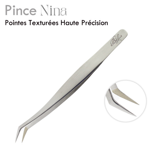 Pince Nina, Acier Inoxydable, précision extrême. Pointes texturées pour fans et bouquets de Volume Russe parfaits